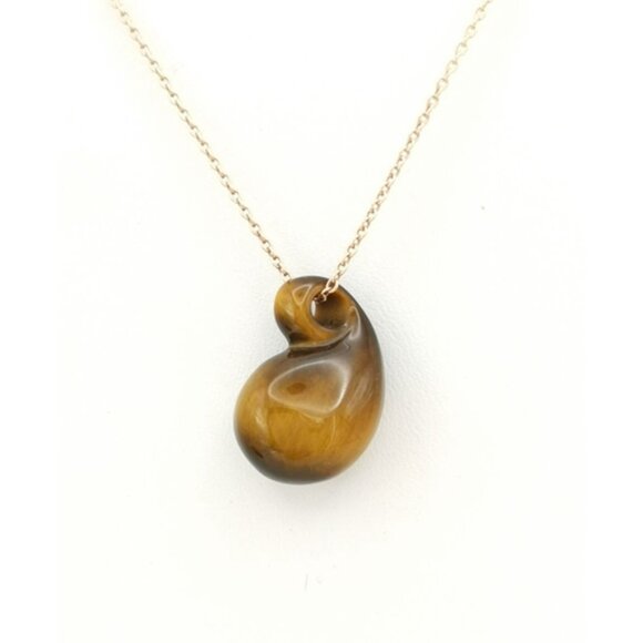 None Jewelry - Vintage Tigers Eye Carved Pendant in Rose Gold Chain